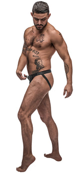 Male Power Grip and Rip Jock with Breakaway Front Pouch Black Large Extra Large Jockstraps