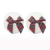 Reusable Sequin Round Nipple Pasties with Tartan Bow for Intimate Moments White Pasties