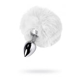 Silver Metal Anal Plug Small with White Faux Fur Tail Silver Tails
