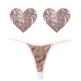 Bubbly Feels Nude Sequin Pantie and Heart Pastie Set for Adult Fun Nude One Size Pasties