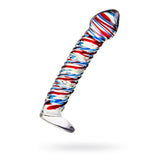 Sexus Glass Dildo Stripes with Base Blue and Red 16cm Clear DONGS Glass