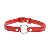 Fiery Pet Leather Choker with Silver Ring in Red Red Womens Leather