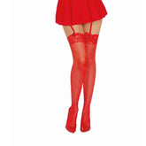 Dreamgirl Red Thigh High Fishnet Stockings with Lace Top Detail Red One Size > Clothes > Hosiery