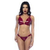 Wet Look Vinyl Two Piece Set Gloss Wine Wine Small > Clothes > Bra Sets