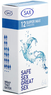 Sax Super Max Fit 12 Pack – 64mm Latex Condoms Pack of 12 > Essentials > Condoms