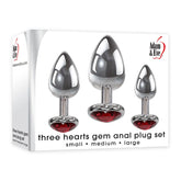 Adam & Eve Three Hearts Gem Anal Plug Set - Red Heart Base Chrome > Anal Range > Jewel Butt Plugs