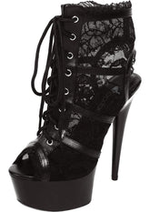 Black Lace Open Toe Platform Ankle Bootie 6 Inch Heel 8 Heels