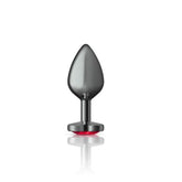 Cheeky Charms Gunmetal Butt Plug with Heart Red Jewel Medium > Anal Range > Jewel Butt Plugs
