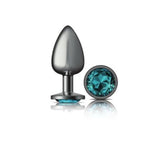 Cheeky Charms Gunmetal Round Butt Plug with Teal Jewel Large > Anal Range > Jewel Butt Plugs