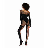 Dreamgirl Seamless Opaque and Fishnet Bodystocking Black Black Bodystocking