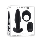 Gender X TEAMWORK - Remote controlled Vibrating Plug & Ring Set Black Butt Plugs - Vibrating