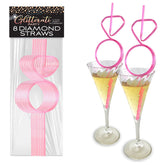 Glitterati Diamond Straw Set for Hens Party - Set of 8 Pink Diamond Twisty Straws Pink Party Supplies
