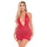 Love Bite Plunge Halter Dress Red One Size Dresses