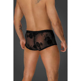 Men's Flock Embroidery Booty Shorts Sexy Adult Intimacy Wear Black Mens Trunks