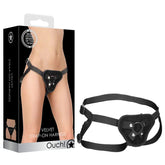 Ouch Velvet and Velcro Adjustable Harness with O-Ring β Strap-On Harness Black > Dildos > Strap On Harnesses