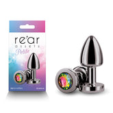 Rear Assets Petite Anal Toy with Gunmetal Finish and Rainbow Gem Chrome > Anal Range > Jewel Butt Plugs