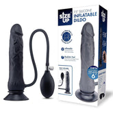 Size Up 7.5 Inch Inflatable Dong with Balls – Body-Safe Silicone Inflatable Dildo 20.3 cm Black DONGS