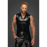 Snake Wetlook Sleeveless Zip Up Top with Sheer Hood Large Mens Latex