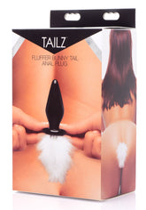 White Fluffer Bunny Tail Glass Anal Plug for Playful Sensation White Tails