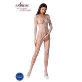 White Ribbed Mesh Bodystocking With Open Crotch And Rear Design White One Size Bodystocking