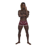 Male Power Sport Mesh Mini Shorts in Burgundy for Men Maroon Small Mens Trunks