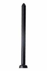 Ribbed Hose 19 Inch Flexible Dong with Suction Cup Base Black Double Dongs