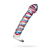 Sexus Glass Dildo Stripes with Base Blue and Red 16cm DONGS Glass