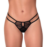 Strappy Black Mesh Thong With Embroidered Appliqué Black Panties