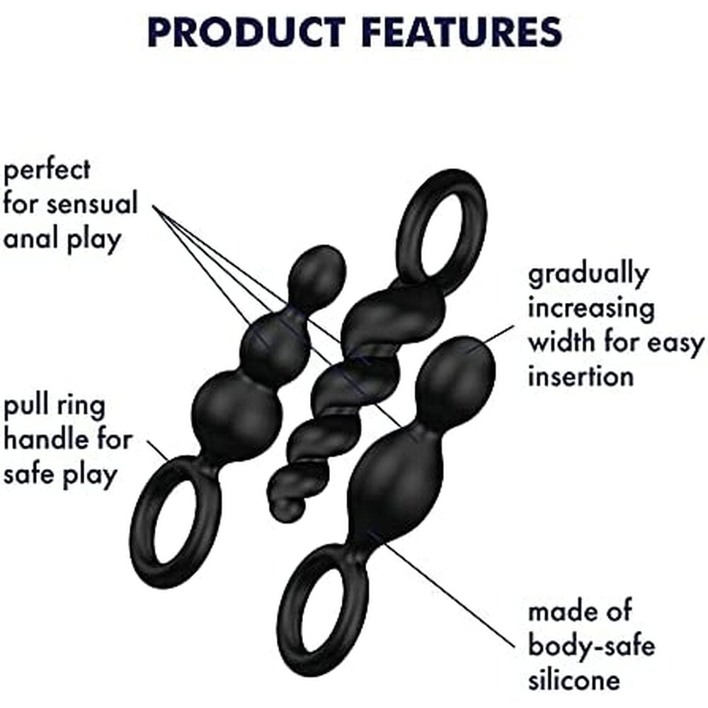 Satisfyer Booty Call Anal Plug Set Of 3 Black Silicone > Anal Range > Butt Plug Kits