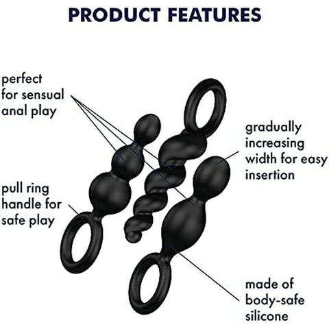Satisfyer Booty Call Anal Plug Set Of 3 Black Silicone > Anal Range > Butt Plug Kits