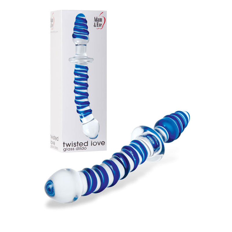Adam & Eve Twisted Love Double Ended Raised Swirl Glass Dildo 24 cm Blue > Glass > Dildos