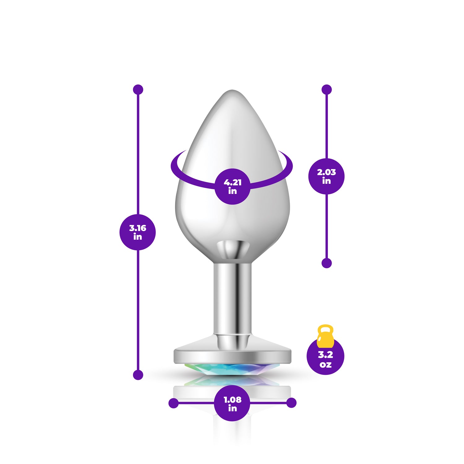 Cheeky Charms Silver Round Butt Plug with Clear Iridescent Jewel Medium > Anal Range > Jewel Butt Plugs