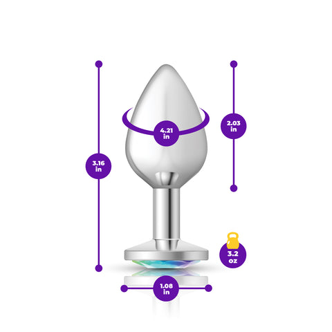 Cheeky Charms Silver Round Butt Plug with Clear Iridescent Jewel Medium > Anal Range > Jewel Butt Plugs