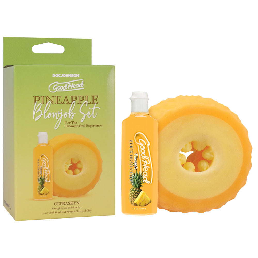 Goodhead Pineapple Blowjob Set – Textured ULTRASKYN Open-Ended Stroker Yellow > Sex Toys For Men > Masturbators > Manual