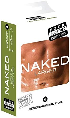 Four Seasons Naked Larger Fitting Condoms – Lubricated Condoms with 60mm Nominal Width 6 Pack > Essentials > Condoms