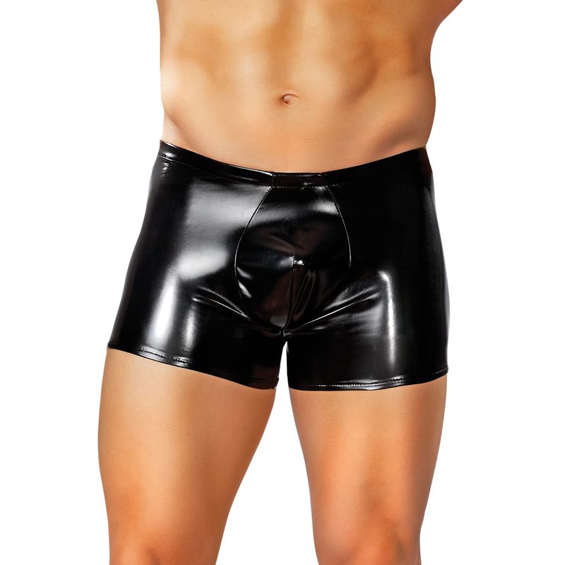 Male Power Pouch Short Wet Look Faux Leather Stretch Shorts Mens Leather