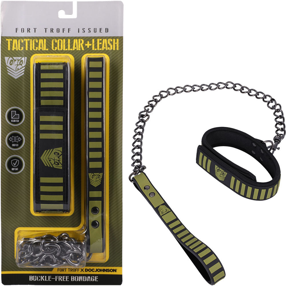 Fort Troff Tactical Collar and Leash (Black/Green) – Cushioned Bondage Restraint Default Title > Bondage Gear > Collars & Leashes Main image