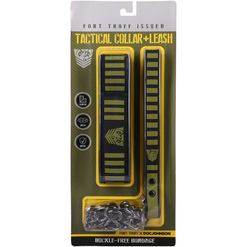 Fort Troff Tactical Collar and Leash (Black/Green) – Cushioned Bondage Restraint > Bondage Gear > Collars & Leashes