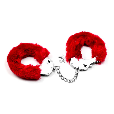 Fetish Pleasure Fluffy Hand Cuffs Red for Intimate Bondage Fun Red Restraints