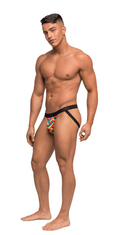 Male Power Pride Fest Jock with Rainbow Herringbone Print Mens G-Strings