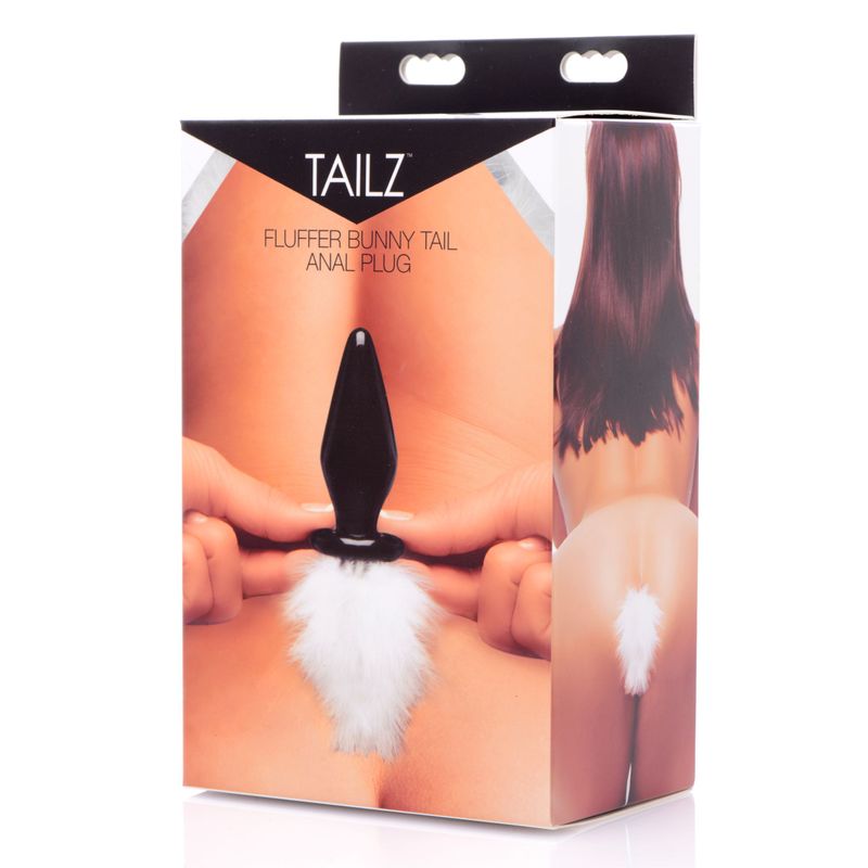 White Fluffer Bunny Tail Glass Anal Plug – Glass Material Anal Plug > Anal Range > Tail Butt Plugs