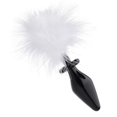 White Fluffer Bunny Tail Glass Anal Plug for Playful Sensation Tails