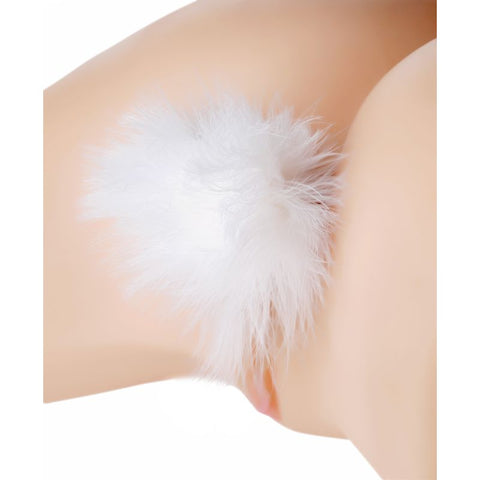 White Fluffer Bunny Tail Glass Anal Plug for Playful Sensation Tails