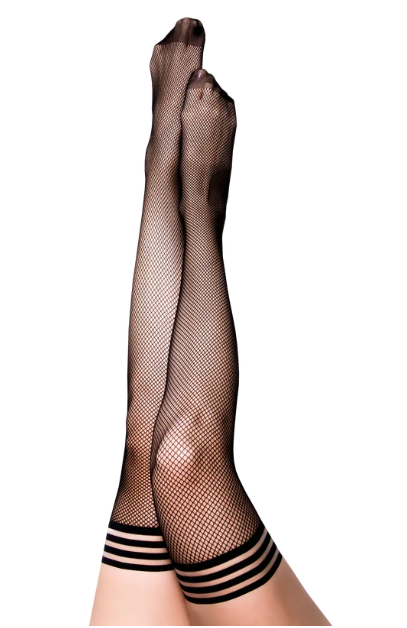Kixies Sam Fishnet Thigh High Stockings Size D Black Hosiery