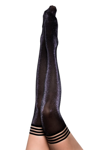 Kixies KAYLEE Grey Shimmer Thigh Highs Size D - Stylish Stockings Grey Hosiery