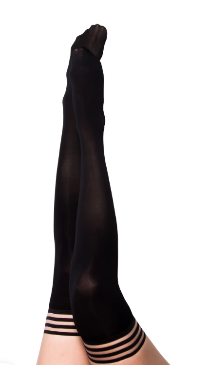 Kixies Danielle Solid Opaque Thigh Highs Size D Black Hosiery