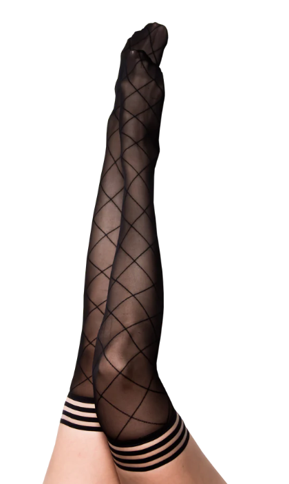 Kixies Anna Sheer Diamond Thigh Highs Size C Black Hosiery