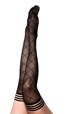 Kixies Anna Sheer Diamond Thigh Highs Size C Black Hosiery