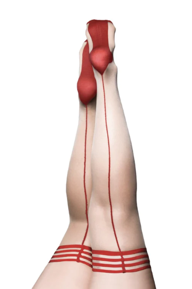 Kixies Whitney Nude Seam Thigh Highs Size C Red Hosiery