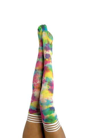 Kixies Gilly Multi Color Tie Dye Size D Thigh High Socks Default Title Hosiery